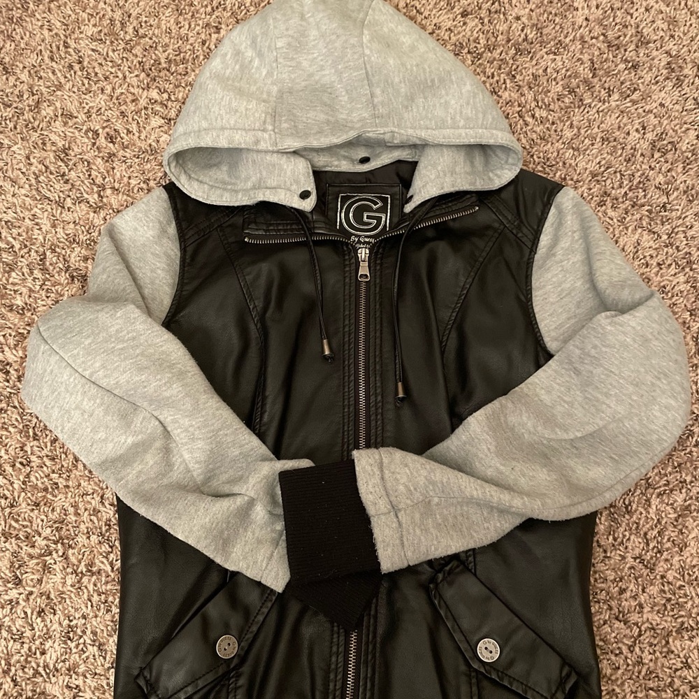 Faux Leather Jacket With Hood